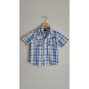 US Polo‎ Assn Boys Plaid Short Sleeve Button Down Shirt Blue Yellow White Size 6